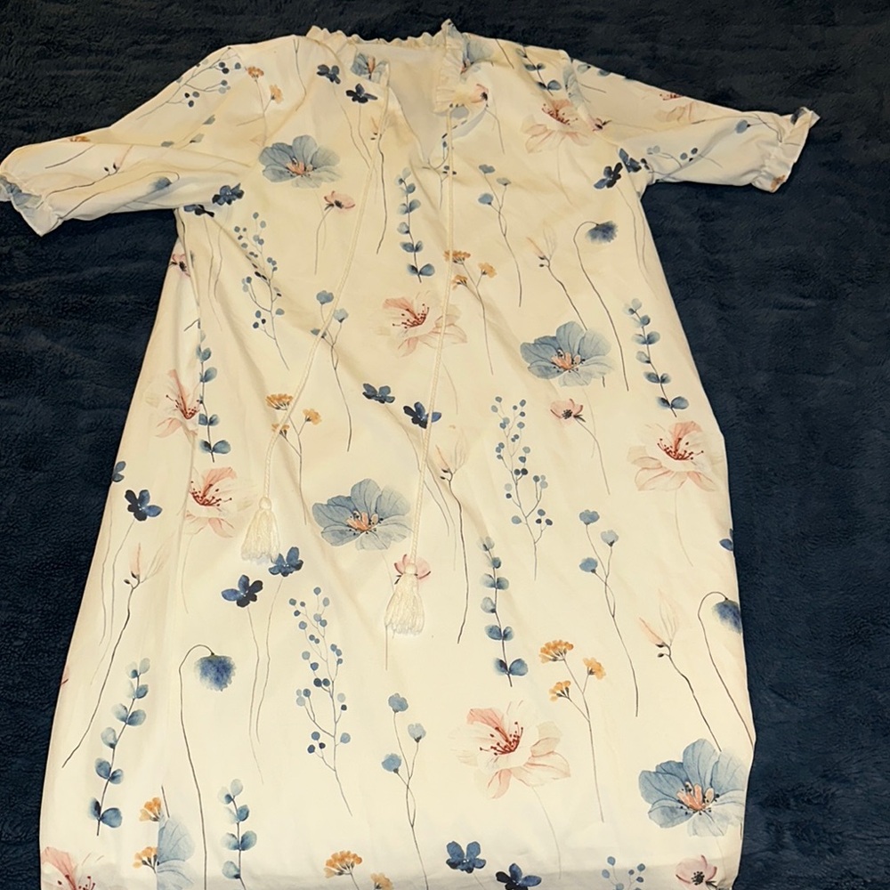 Floral Print Maxi Dress with Blue and‎ Pink Accents